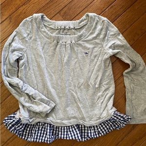 Vineyard Vines ~ girls gray peplum top ~ gingham hem ~ size M (10/12)